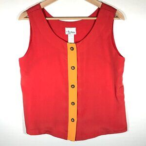 ADA Petites Women's 10 Orange Red Sleeveless Button Up Top Vintage
